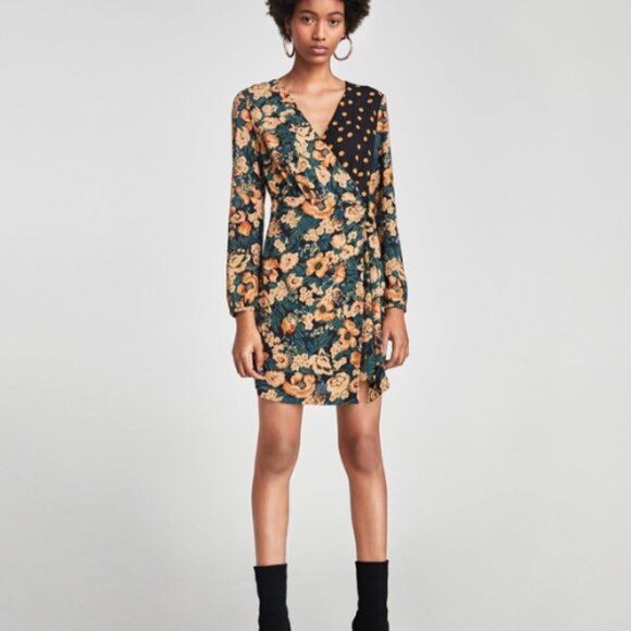 Zara FLORAL AND POLKA DOT PRINT DRESS - Picture 1 of 7